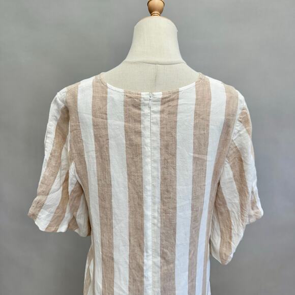 Everlane Linen A-Line Midi Dress Bone White/Caramel Stripe Size 8 Boxy Lagenlook - Picture 11 of 15